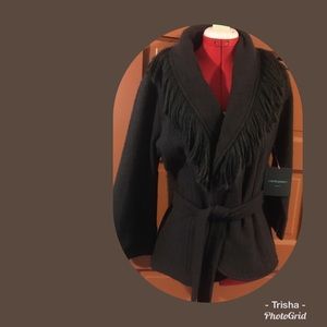 Cynthia Rowley, brown fringe-collared cardigan. XL